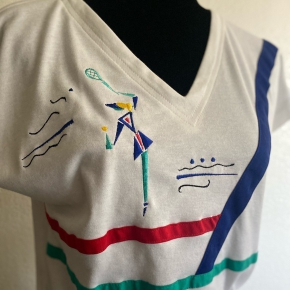 Vintage Tops - Vintage Marcia short sleeve v neck top white XS